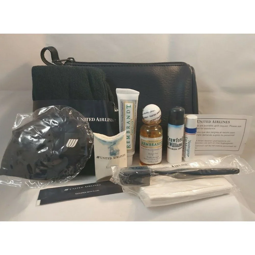 Vtg United Airlines First Class Amenity Toiletry Kit Travel InFlight Bag Blue